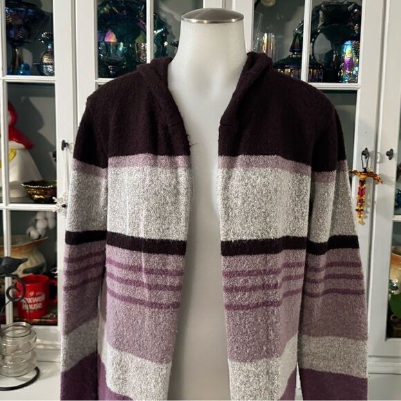 Hannah Cardigan Long Hooded Striped Size Small - Picture 2 of 8